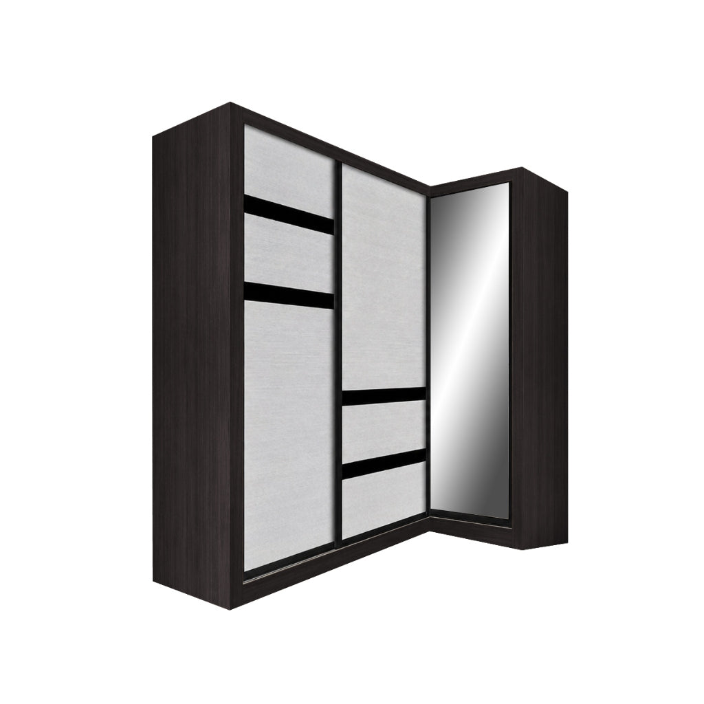 Baden Sliding Door L Shaped Corner Wardrobe with Mirror Door & Interna ...